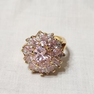 Pink Morganite Multi Gemstone Rose Sunburst Ring Vermeil  Over 925 Sterling